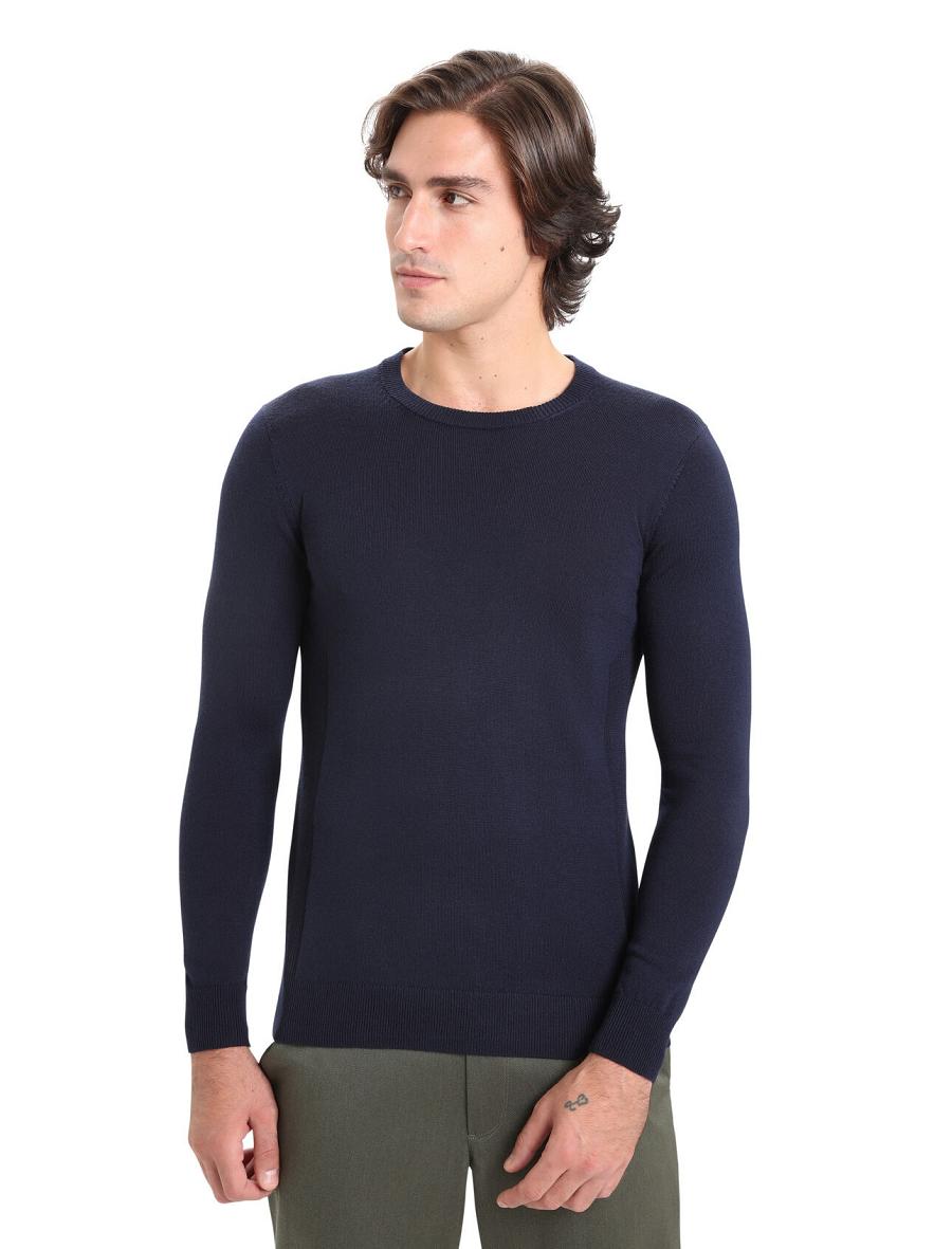 Men\'s Icebreaker Merino Shearer Crewe Sweaters Midnight Navy | CA 1733NWYB